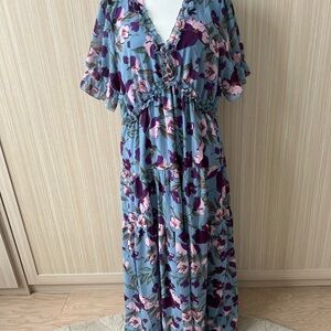 Elegant Floral Maxi Boho Dress in Blue and Purple